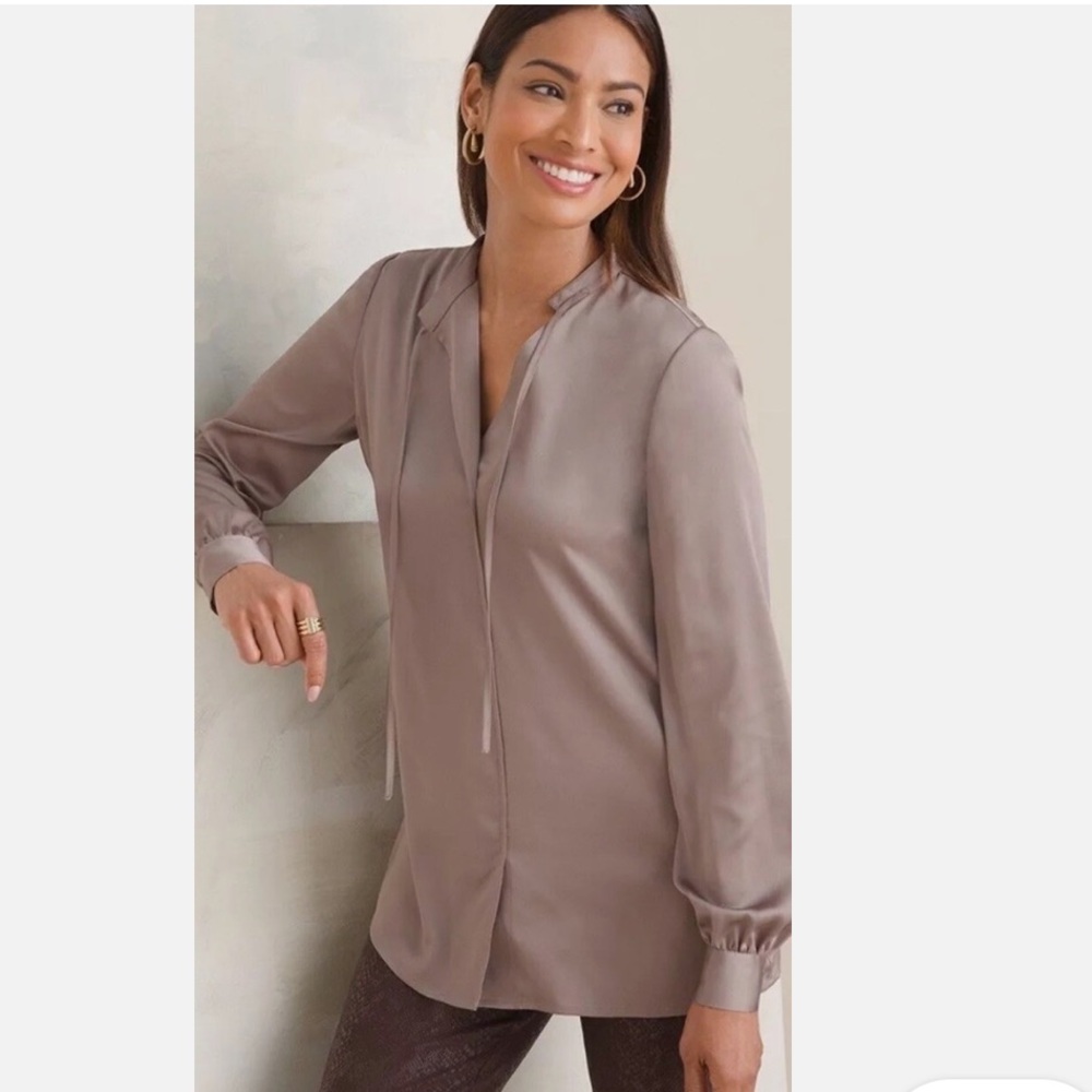 ✨NWT✨Chico's Copper Satin, minimalist, size 8, classy, trendy, fall Blouse - Picture 8 of 9